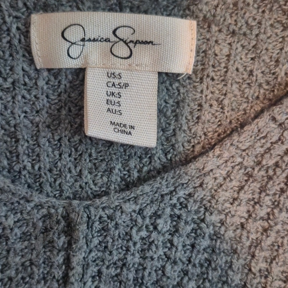 Jessica Simpson Womens Blue Waffle Knit V-Neck Sweater High Low Hem Small - Picture 4 of 4